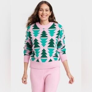 Women's 3X Plus Size Christmas Trees Graphic Sweater Pink and Green